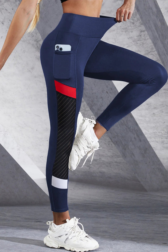 🖤 Colorblocked Mesh High-Waist Yoga Leggings with Side Pockets FitiqueFit