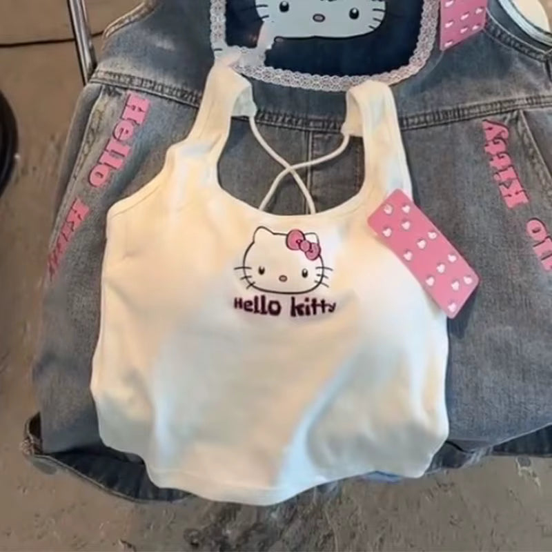 Y2K Hello Kitty Crop Top – Emo Girls Vintage Punk Tank 