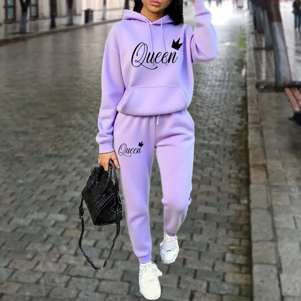 Queen Letter Graphic Print Women's Sets Hoodies Pants 2pcs Suit Autumn Winter Sports Jogging High quality Aesthetic Tracksuit 