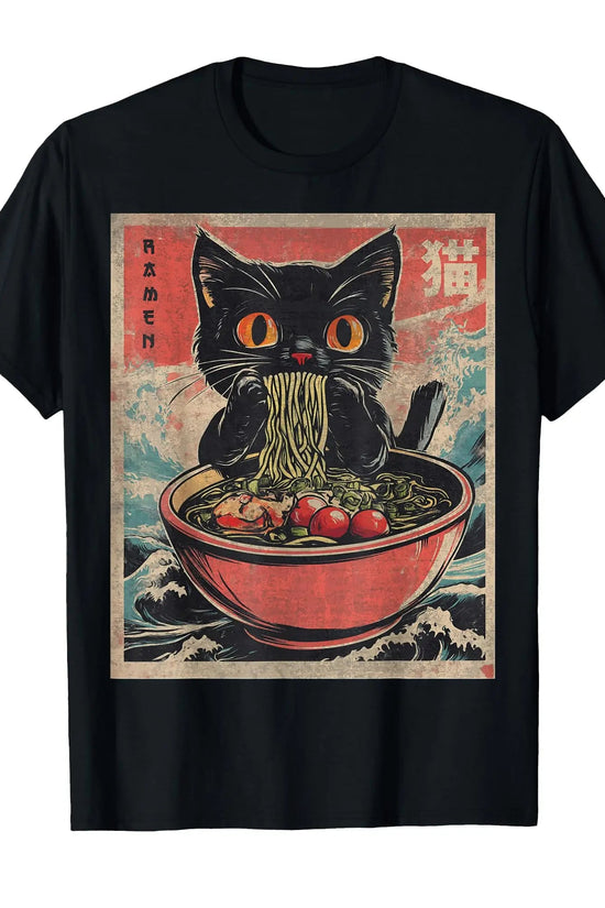 🐾 Kawaii Cat Ramen T-Shirt – Japanese Anime-Inspired Graphic Tee FitiqueFit