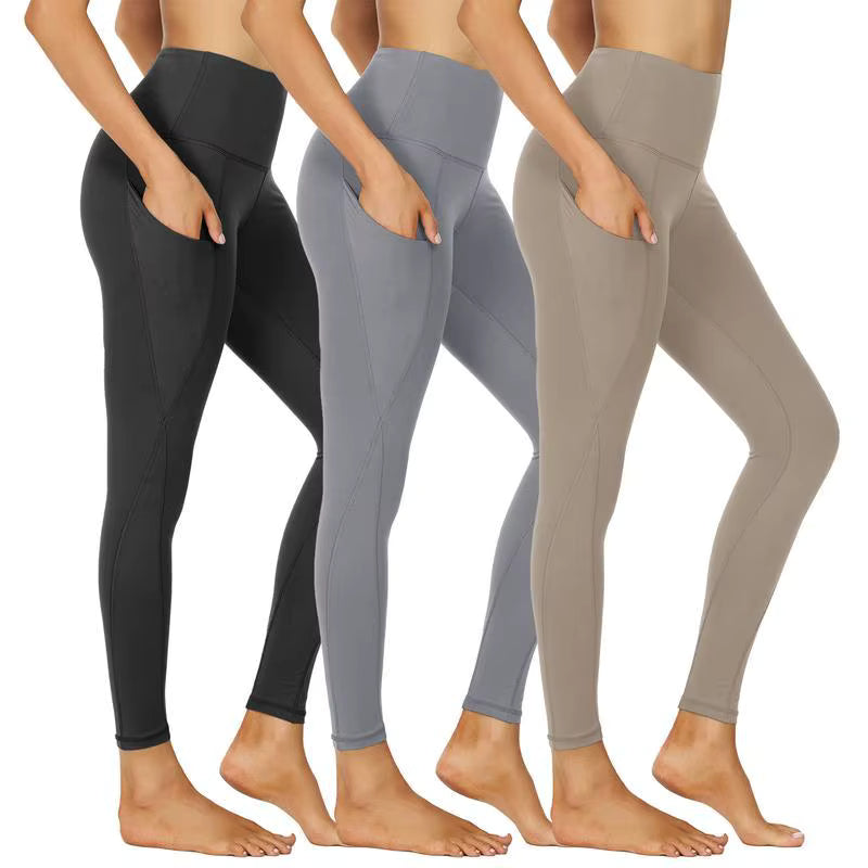 3-Pack High-Waisted Cropped Yoga Pants with Slanted Pockets 