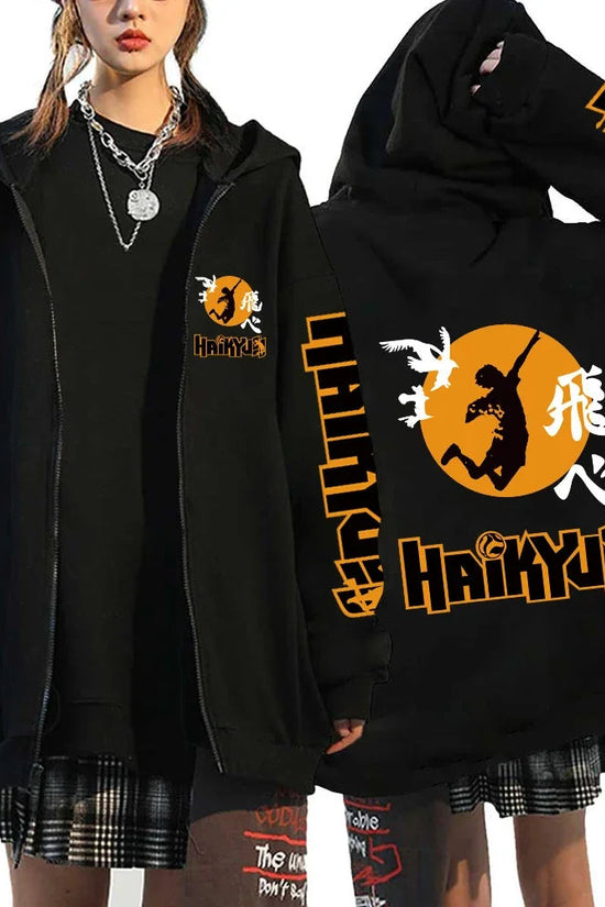 🏐 Haikyuu!! Karasuno High School Zip-Up Hoodie – Unisex Anime Streetwear FitiqueFit
