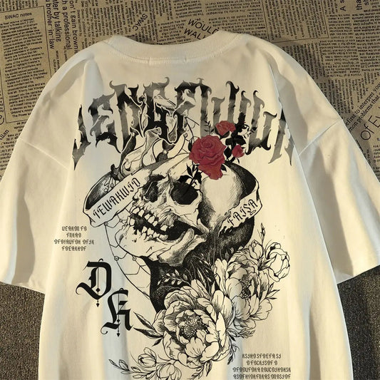 💀 Pure Cotton Retro Skull Print T-Shirt FitiqueFit