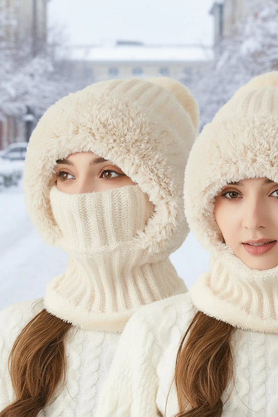 1pc Winter Lined Knit Hat with Earflap, Windproof and Warm Hooded Neck Gaiter for Outdoor Cycling, Warm Hat, Christmas Hats FitiqueFit