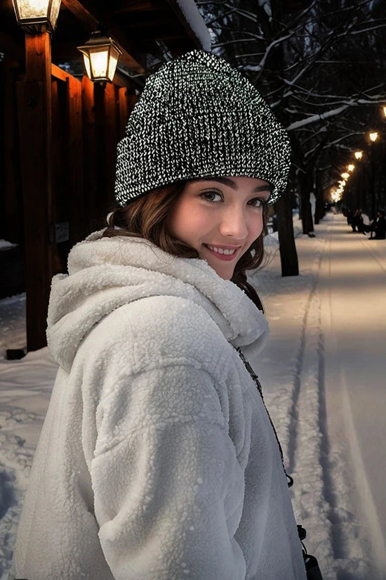Unisex Winter Reflective Beanies High Visibility Noctilucent Reflective Knit Hat Glow In Dark for Winter Night Walks FitiqueFit