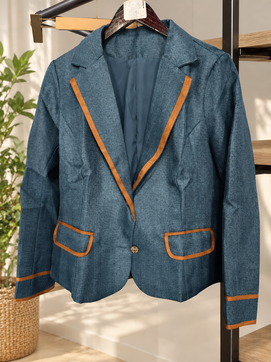 Women's Vintage-Inspired Contrast-Trim Blazer 