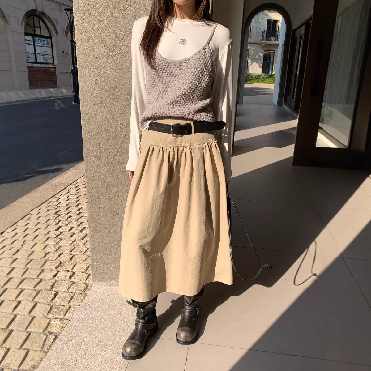 Fashionable Relaxed A-line Skirt Draping High-end Mid-length Pleated Skirt 
