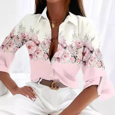 Women’s Stripe Print Long-Sleeve Blouse 