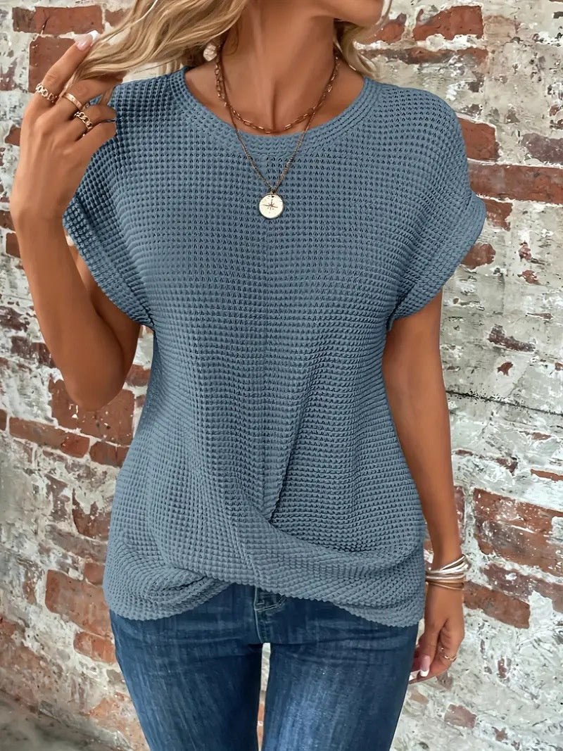 Women’s Textured Cuff Short‑Sleeve Tee 