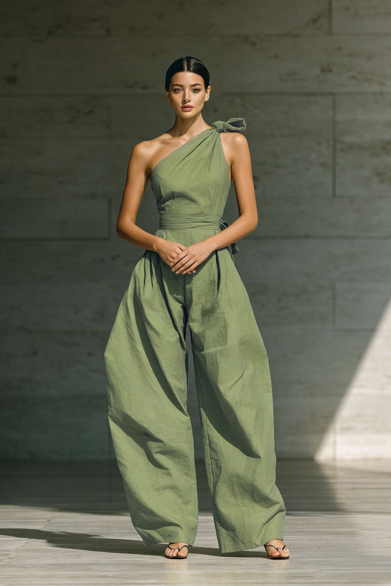 Loose-fitting Sleeveless Off-shoulder Belted Jumpsuit 