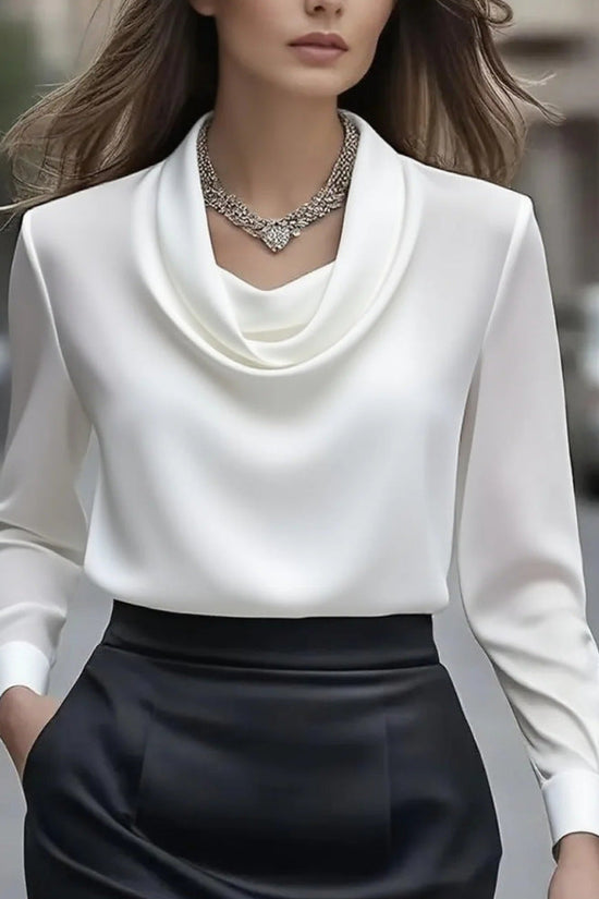 Elegant Solid-Color Minimalist Boat-Neck Long-Sleeve Shirt For Women 