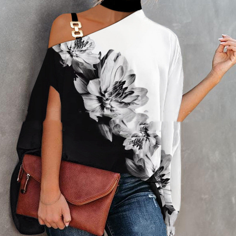 Women’s One-Shoulder Printed T-Shirt 