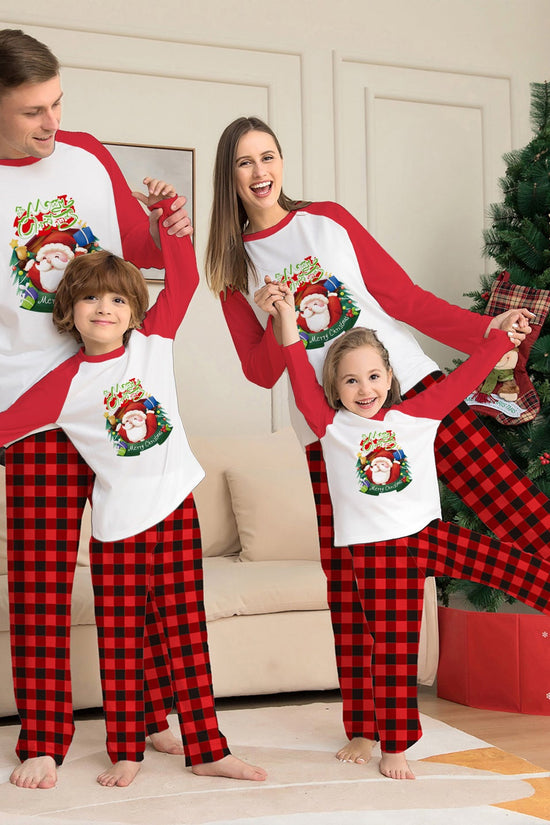Christmas Parent-Child Clothes Set Long Sleeve T-Shirt Plaid Pants Family Matching Pajamas CJ