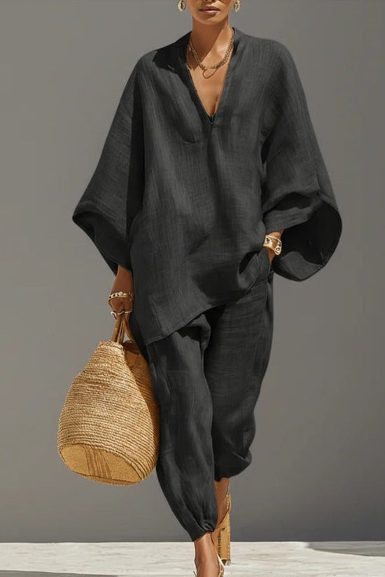 Women's Casual Loose Solid Color Shirt Set 