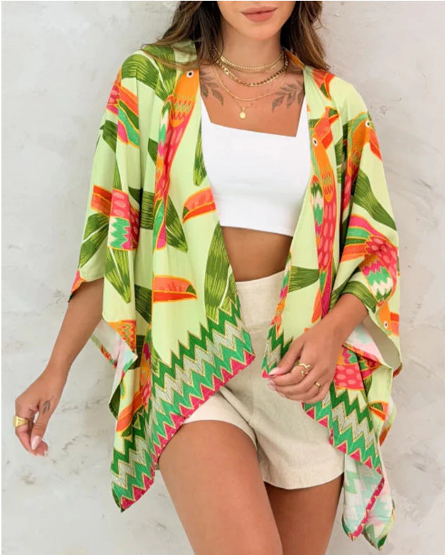 Loose-fitting Casual Womens Printed Cardigan Top 