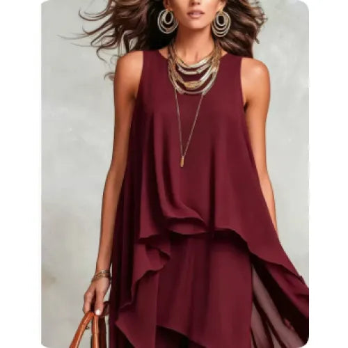 Black Asymmetrical Chiffon Maxi Dress – Flowy Sleeveless Boho A-Line Long Dress for Women 