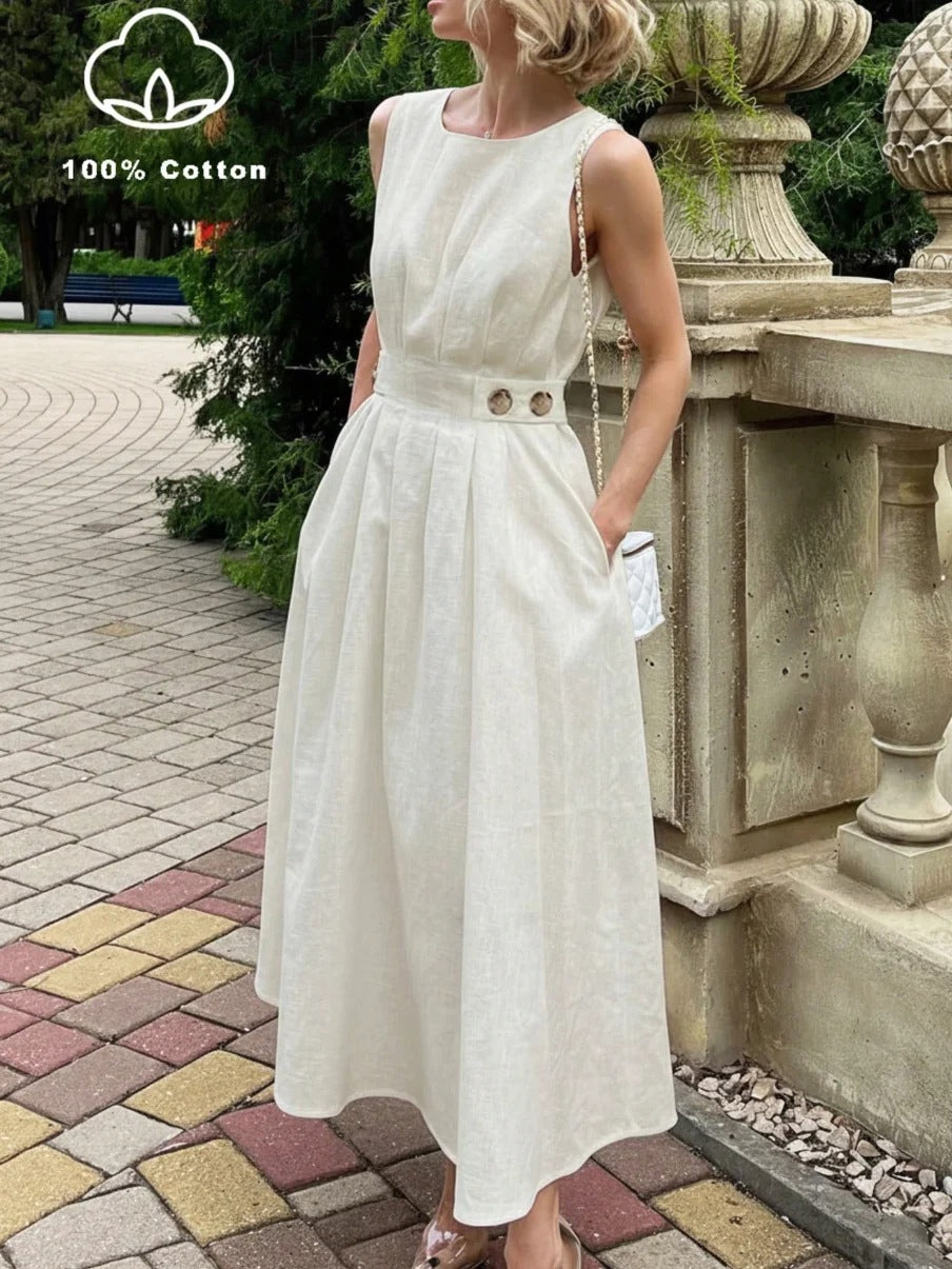 French-style Elegant Casual Minimalist Sleeveless Crew-neck Dress 