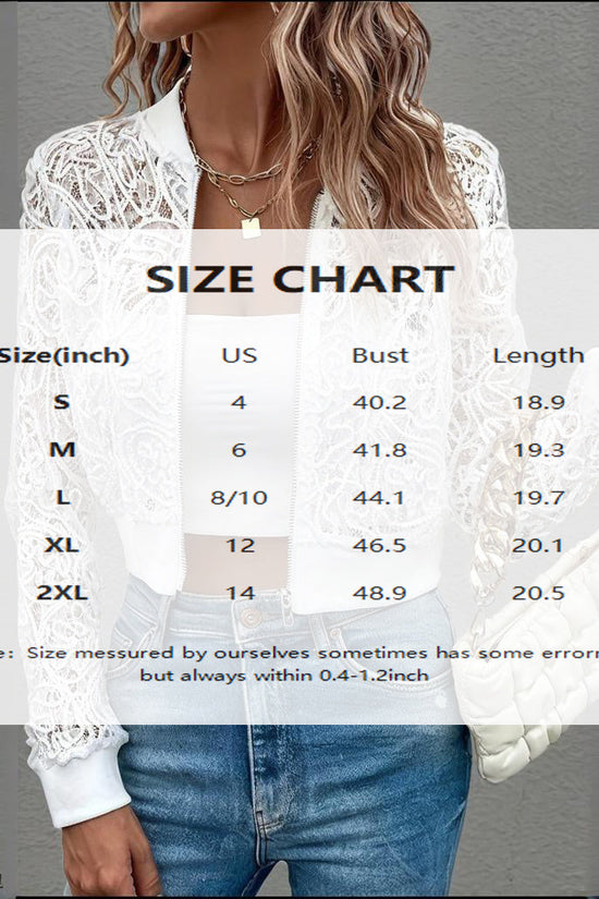 Women's Elegant Lace Short Zip-Up Long Sleeve Jacket Spring Fall Top CJ US