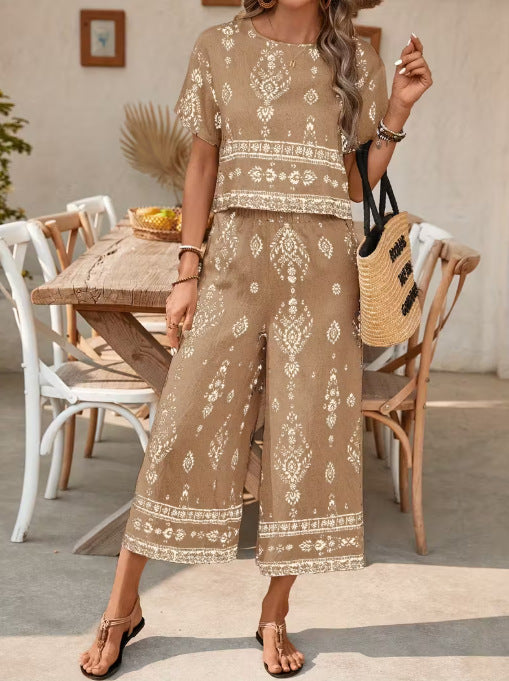 Women's Contrast-Colored Ethnic-Style Printed Set 