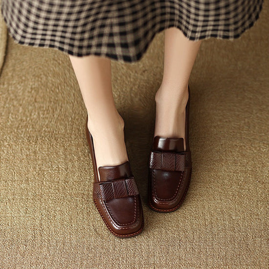 Elegant And Sophisticated Soft Cowhide Commuter Shoes With A Chunky Mid Heel 
