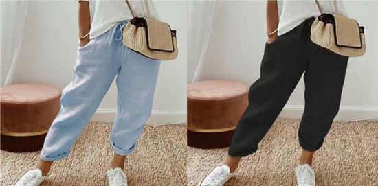 Women's Fashion Cotton Linen Solid Color Casual Pants 