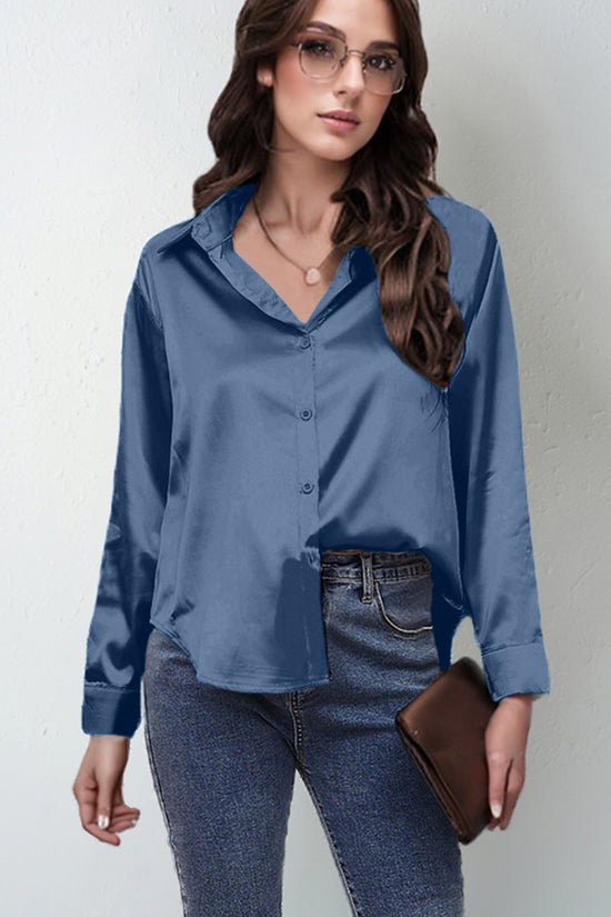 Women’s Satin Lapel Button-Down Blouse 