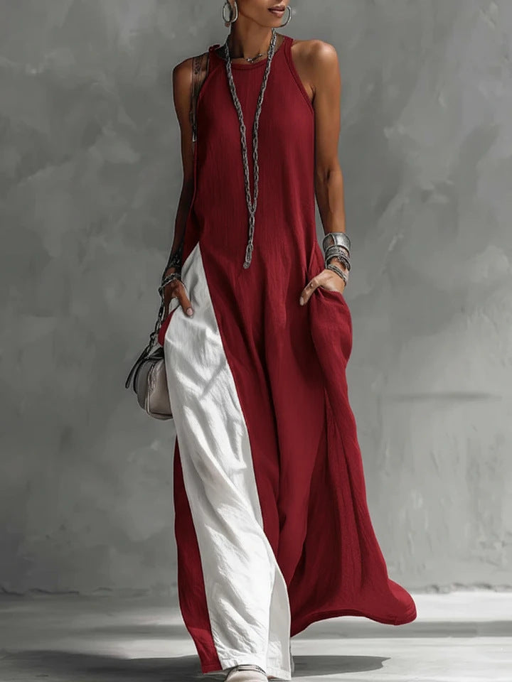 Womens Sleeveless Loose-Fit Off-Shoulder Dress With Pockets 