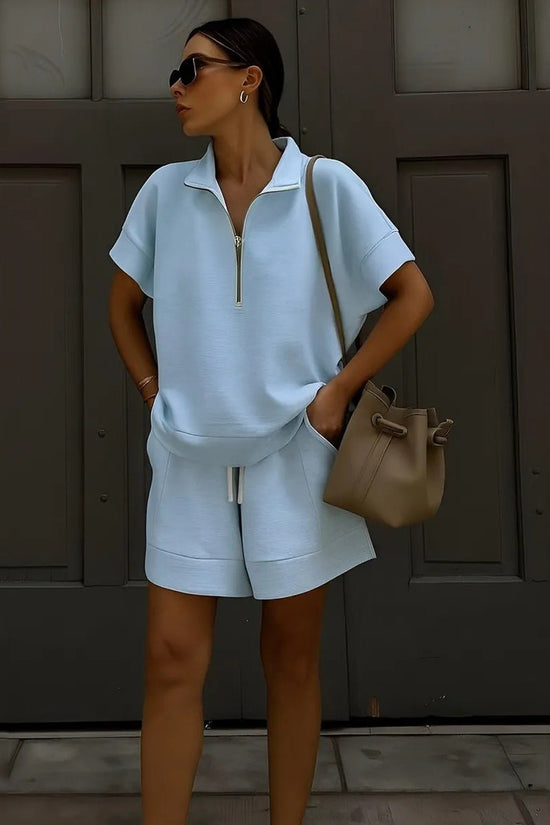 Solid-color Fashion Casual Short Two-piece Sweatshirt Set 