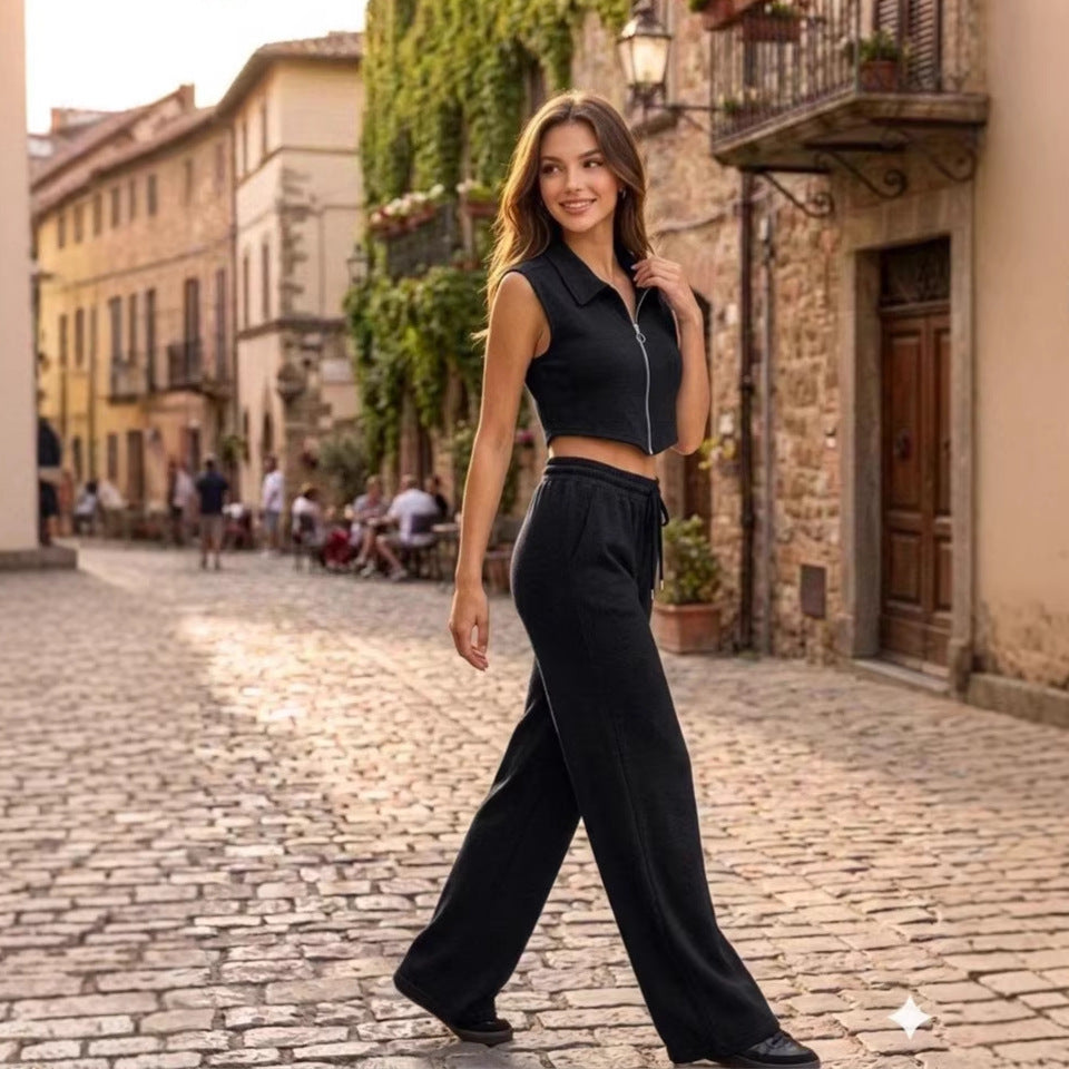 Summer Casual Short Sleeveless Vest And Pants Set For Women 