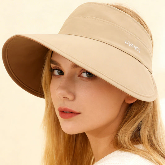Solid-color Simple Double-sided Wide-brimmed Hat With Empty Crown, Light And Fresh Outdoor Wrap-around Style Large Brim, With Storage Function For Sun Protection. 