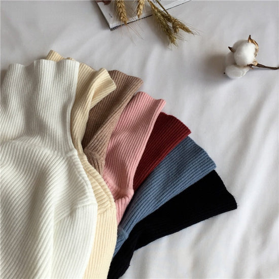 Solid Color Pit Strip Knit Pullover Turtleneck Sweater - Diversi™ Fashion