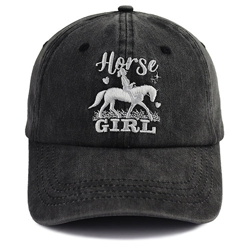 Horse Girl Embroidered Vintage Washed Baseball Cap – Adjustable Equestrian Hat 