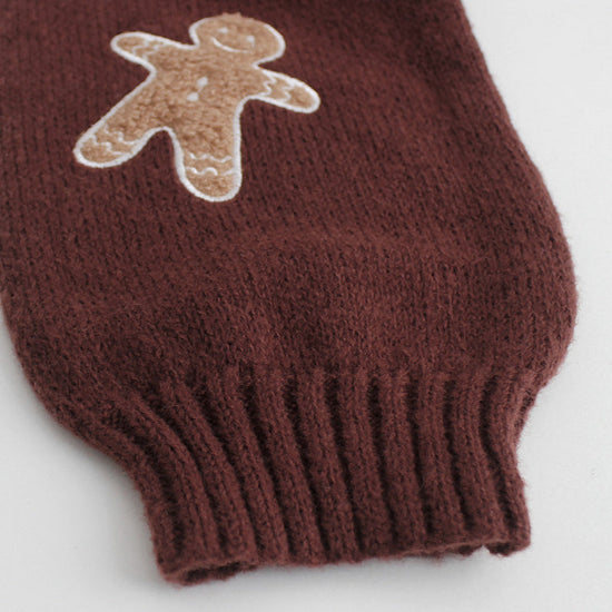 Gingerbread Man Knit Cardigan - Women's Solid V-Neck Ribbed Cuffed Short Sweater, Casual Spring Autumn Polyester Top 