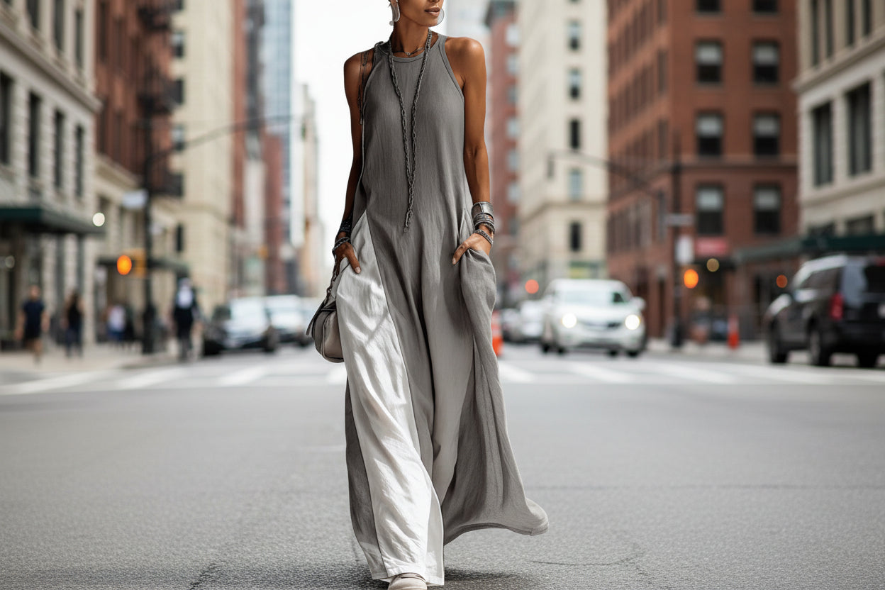 Womens Sleeveless Loose-Fit Off-Shoulder Dress With Pockets 