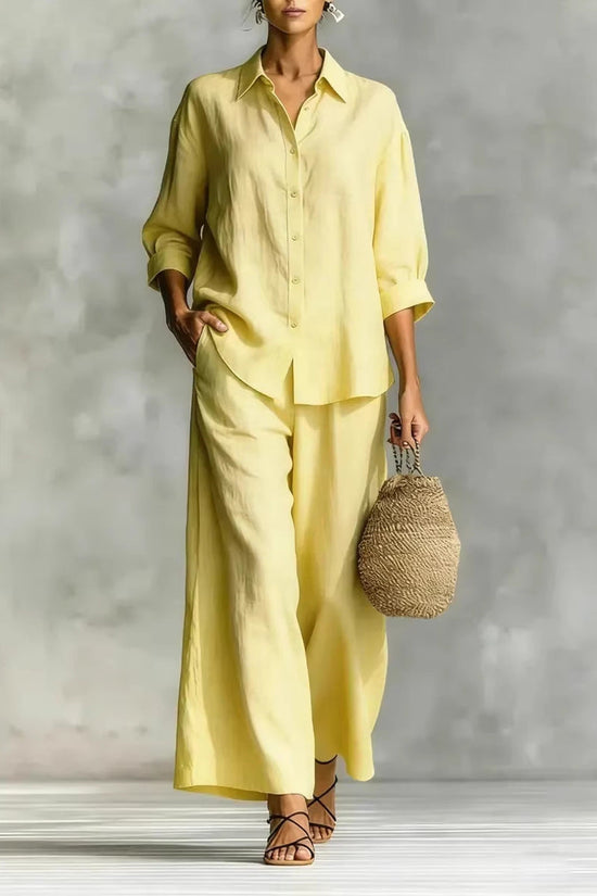 Women's Cotton And Linen Wide-leg Pants Suit 
