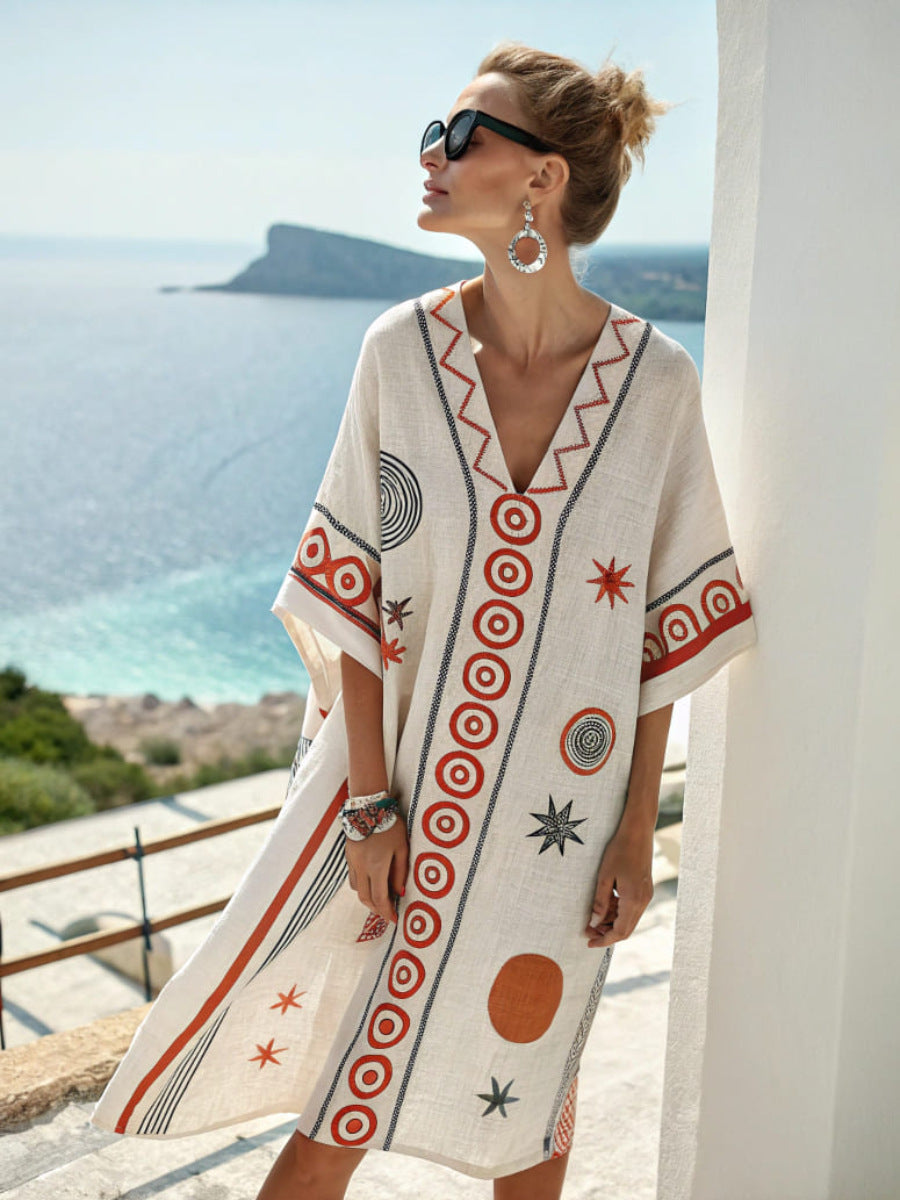 Beach Vacation Beach Dress Printed Loose Midi Dress 