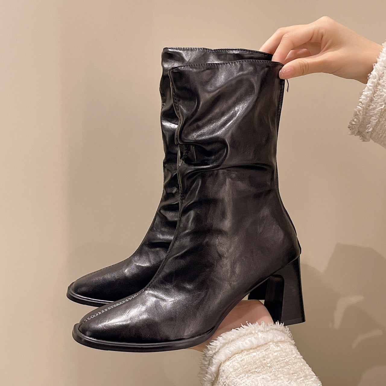 Large Size Women's Autumn And Winter High Heel Plus Fat Botton Width Ankle Boots CJ