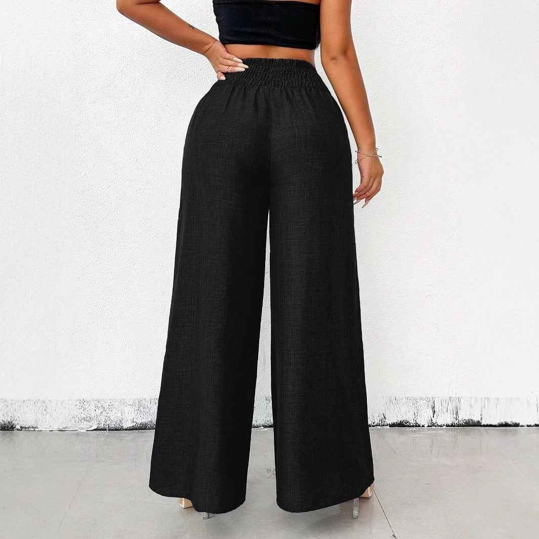 New Womens Fashionable Retro High-Waist Elastic Drapey Wide-Leg Long Pants For Women 