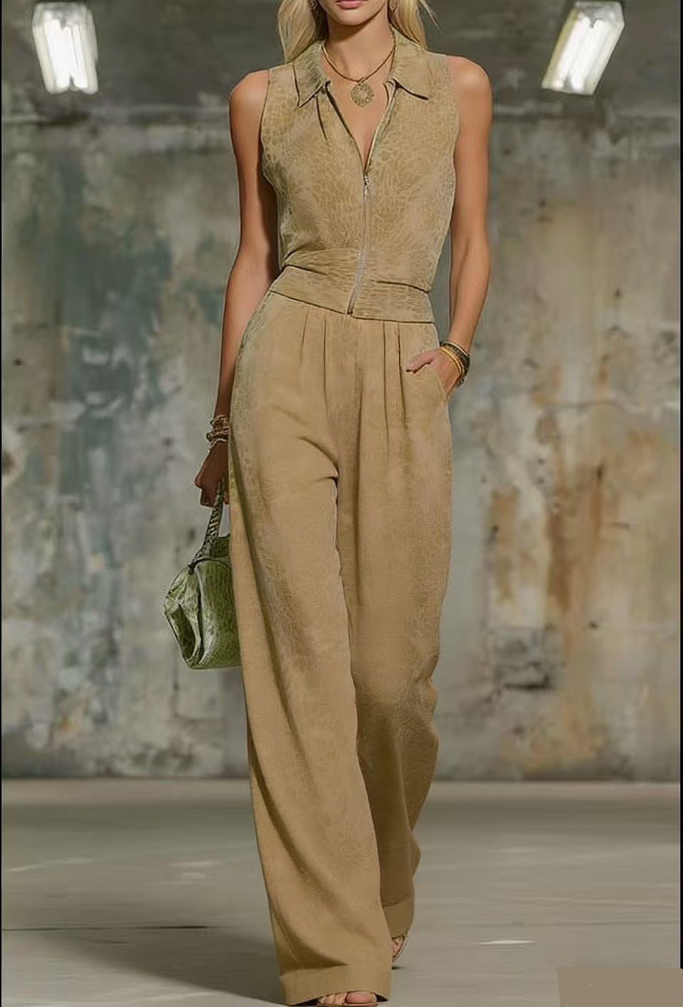 Printed Zip-up Sleeveless Jumpsuit 