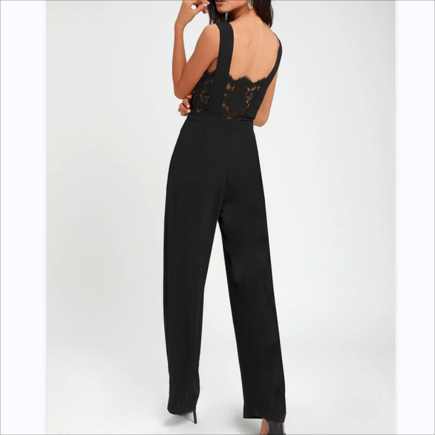 Women’s One-piece Trousers Lace Backless Deep V – High-Waisted Casual Outfit 