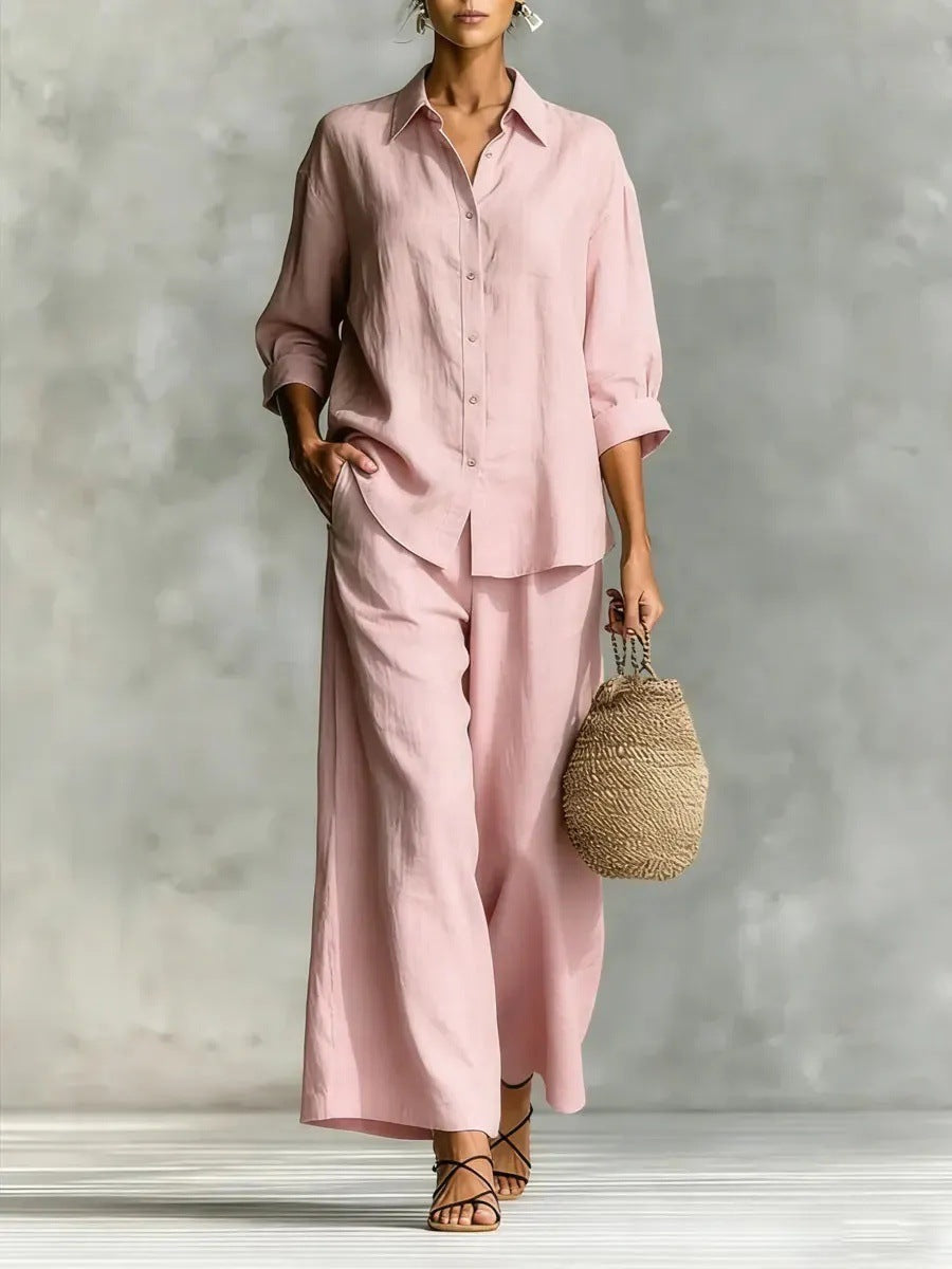 Women's Cotton And Linen Wide-leg Pants Suit 