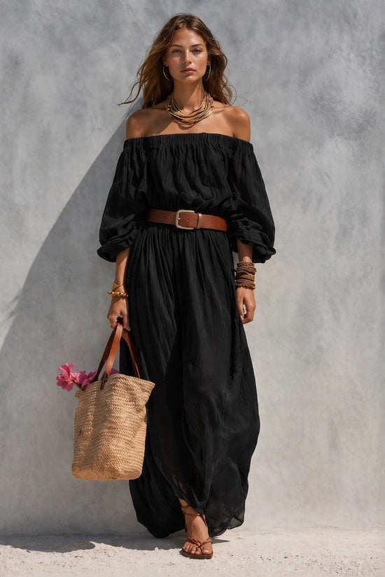 Womens Boat-Neck Sleeveless Casual Cotton-Linen Maxi Dress 