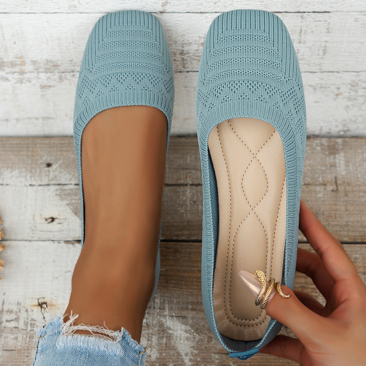 Women's Knitted Plus Size Flying Woven Breathable One Pedal Shoes CJ