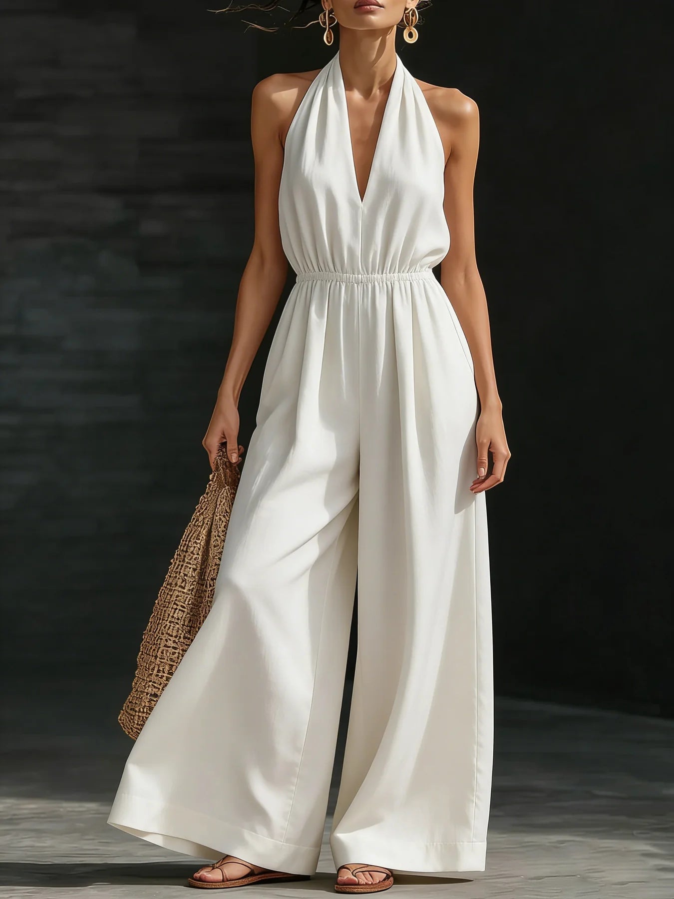 V-neck Halter Neck Jumpsuit For Women 