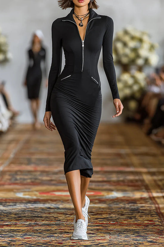 Women’s Zip Front Slim Fit Pencil Skirt Dress 