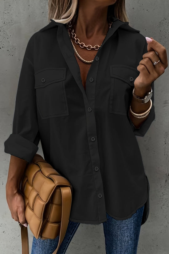 Women’s Casual Long Sleeve Shirt with Pocket CJ US