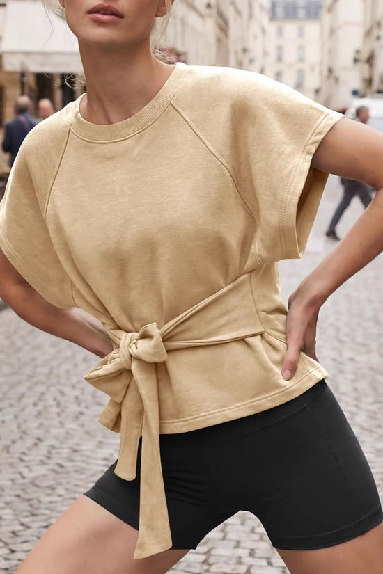 Womens Loose Round-Neck Lace-Up Bow-Knot Sweatshirt 