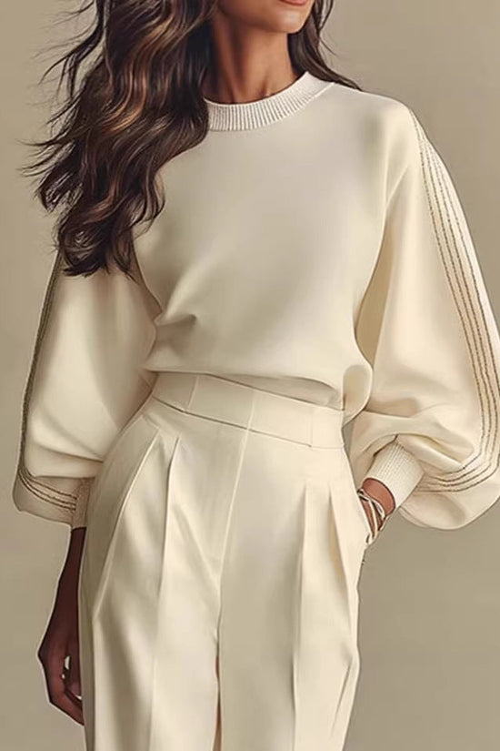 Round Neck Long Sleeved Sweatshirt And Pants Set 