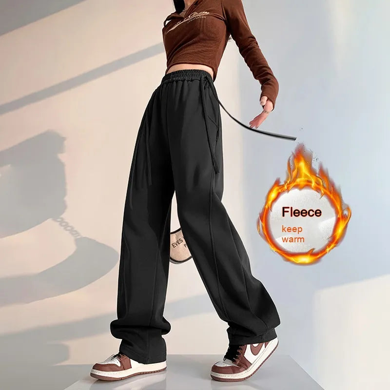 Gray High-Waist Loose Wide-Leg Straight Pants Women 