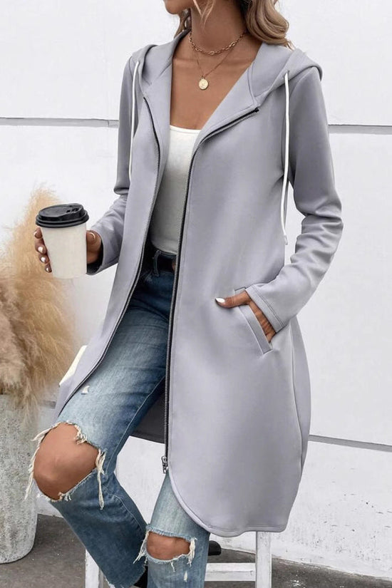 Personality Street Zip Hooded Long Velvet Lining Sweatshirt 
